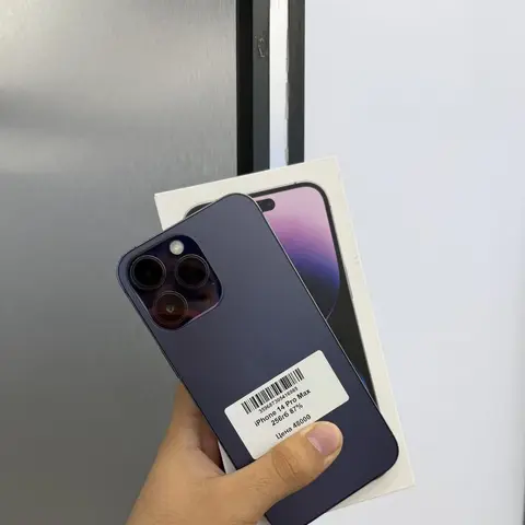 IPhone 14 Pro Max, Б/у, 256 ГБ, Deep Purple, Коробка, Защитное стекло, В рассрочку, 87 %