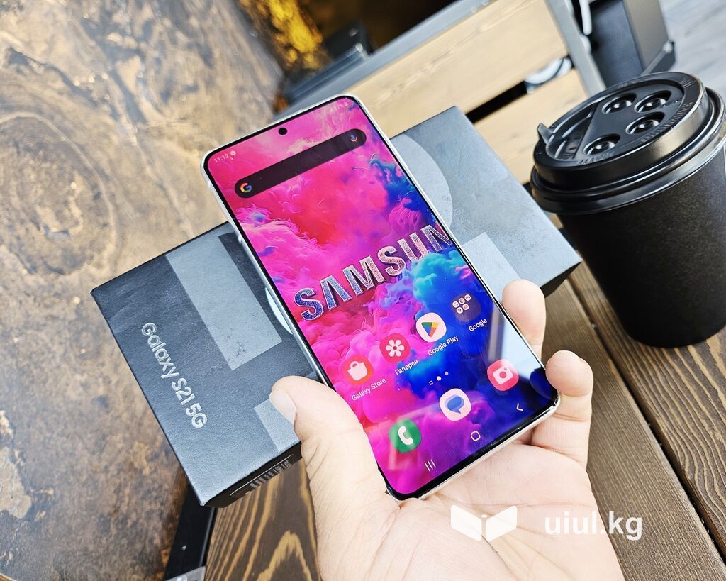 Samsung Galaxy S21 5G, Б/у, 128 ГБ, цвет - Белый, 1 SIM, 2 SIM
